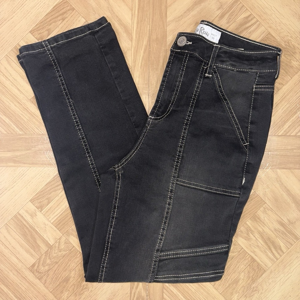 Indigo Rein Jeans Size 3 High Rise Straight Leg Seamed Dark Wash 25x25